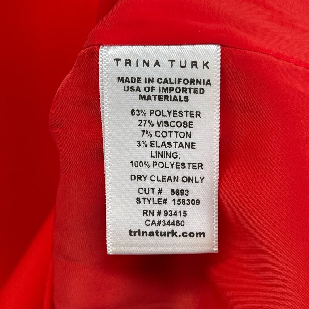TRINA TURK Dress 2 Silvia Sheath Mini Crepe V-Neck Slit 3/4 Sleeve Red - Picture 10 of 14